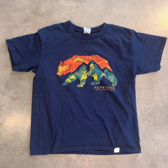 Gildan Keystone Colorado Navy Blue bear mountain Tshirt Boys Youth small NEW - Picture 1 of 3